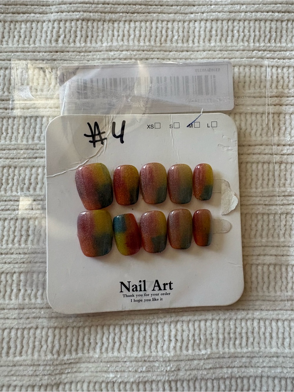Short Multicolor Press-On Nails Rainbow Gradient Size Medium